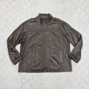 Overland Jacket Mens 3XL Brown Leather Full Zip Lined Biker